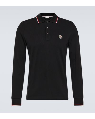 Moncler Polo manches longues en piqué de coton à logo - Noir