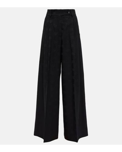 Dolce & Gabbana Pantalon ample en laine melangee a logo - Noir
