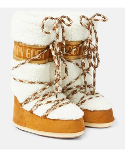 Moon Boot Icon Shearling And Suede Snow Boots - Metallic