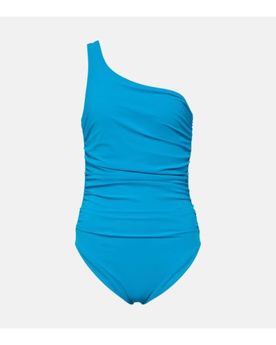 Karla Colletto Basics One-shoulder Ruched Swimsuit - Blue