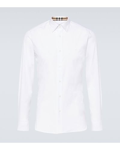 Burberry Long Sleeve Shirt With Tonal Logo Embroidery - White