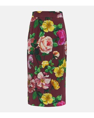 Dolce & Gabbana Floral Silk-blend Charmeuse Midi Skirt - Green