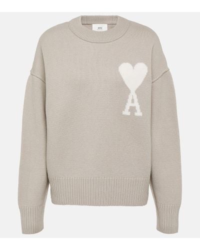 Ami Paris Ami De Cour Virgin Wool Sweater - Gray