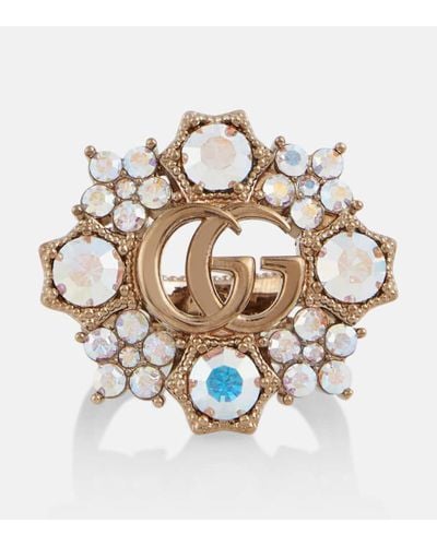 Gucci Double G Floral Embellished Ring - Metallic