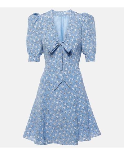 Alessandra Rich Bow-detail Printed Silk Minidress - Blue