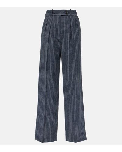 Loro Piana Pinstripe High-rise Straight Trousers - Blue