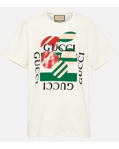 Gucci G-loved T-shirt Aus Baumwoll-jersey Mit Print Und Pailletten - Weiß