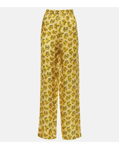 Isabel Marant Piera Printed Silk-blend Straight Trousers - Yellow