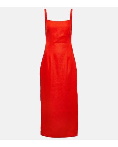 Sir. The Label Primrose Ruched Linen Maxi Dress - Red