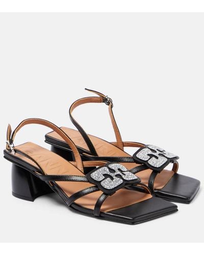 Ganni Embellished Faux Leather Sandals - Metallic