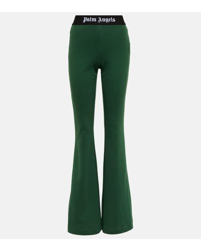 Palm Angels Logo Cotton Jersey Flared Trousers - Green