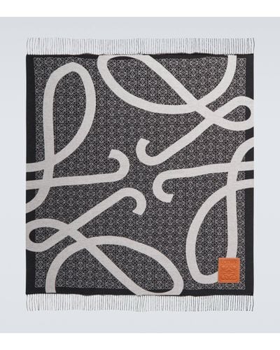 Loewe Anagram Jacquard Wool Blanket - Grey
