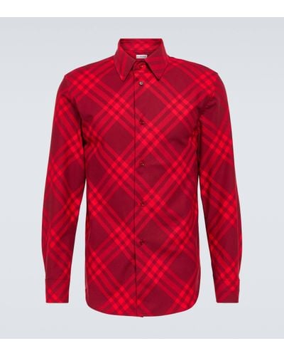 Burberry Checked Cotton Shirt - Red