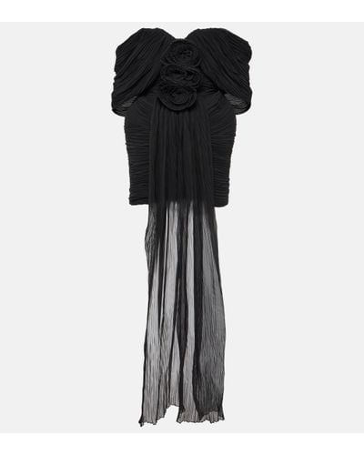 Magda Butrym Floral-applique Off-shoulder Silk Minidress - Black