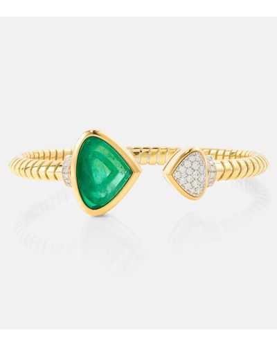 Marina B Trisolina 18kt Gold Cuff Bracelet With Diamonds And Emerald - Metallic