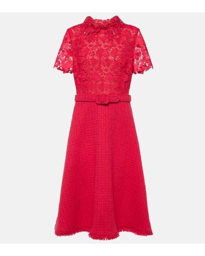 Oscar de la Renta Gardenia Guipure And Tweed Midi Dress - Red