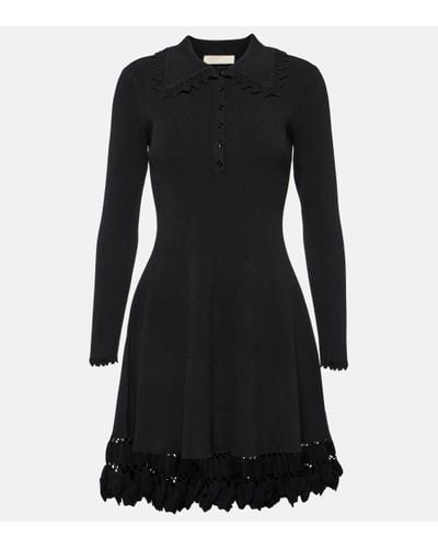 Ulla Johnson Cybil Ruffled Ribbed-knit Minidress - Black