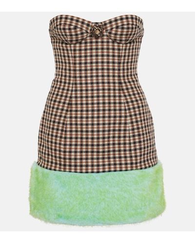 Area Faux Fur-trimmed Strapless Minidress - Green