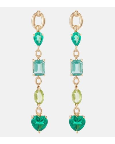 Nadine Aysoy Catena 18kt Gold Earrings With Emeralds, Peridot And Tourmaline - Green