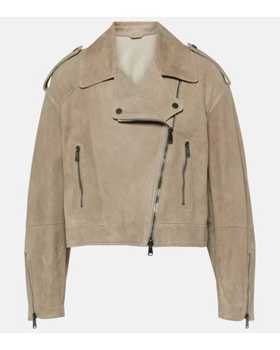Brunello Cucinelli Cropped Suede Jacket - Natural