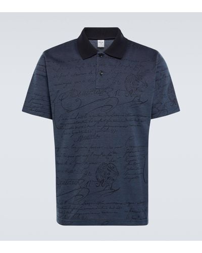 Berluti Scritto Cotton Pique Polo Shirt - Blue
