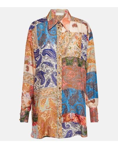 Zimmermann Camisa Devi de seda con patchwork - Azul