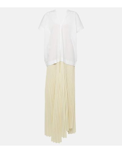 Plan C Pleated Cotton-blend Maxi Dress - White