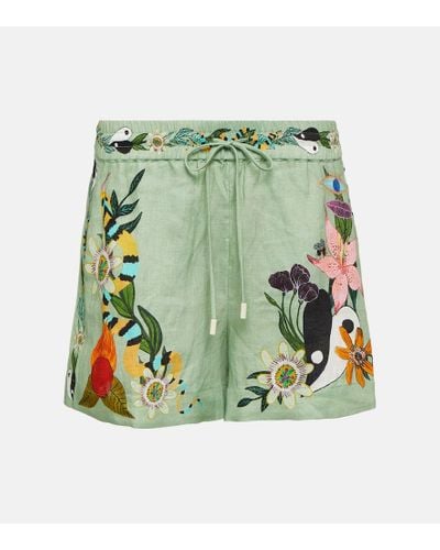 ALÉMAIS Shorts Meagan in lino con stampa - Verde