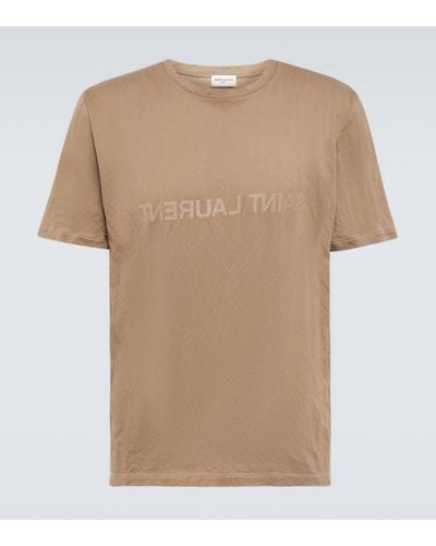 Saint Laurent T-shirt en coton à logo imprimé - Marron