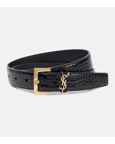 Saint Laurent Cassandre Patent Leather Belt - Black