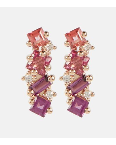 Suzanne Kalan 14kt Rose Gold Climber Earrings With Gemstones And Diamonds - Pink