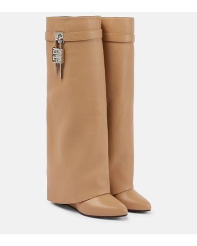 Givenchy Shark Lock Leather Knee-high Boots - Natural