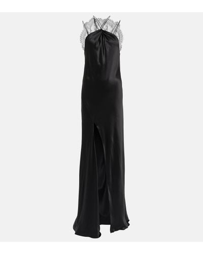 Givenchy Halterneck Lace-trimmed Silk Satin Gown - Black