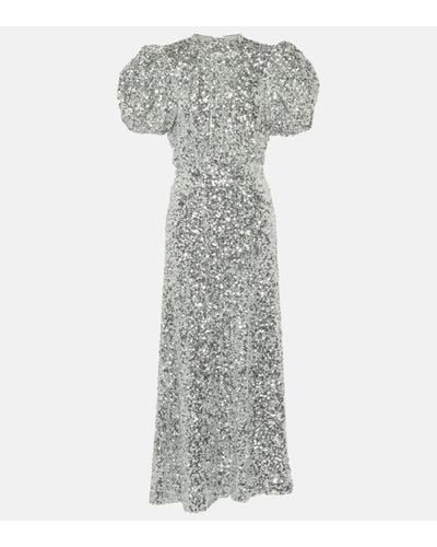 ROTATE BIRGER CHRISTENSEN Puff-sleeve Sequined Midi Dress - Grey