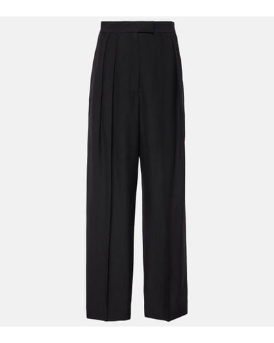The Row Hector Satin-trimmed Wool And Silk-blend Straight-leg Trousers - Black