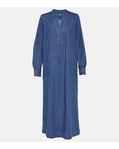 Polo Ralph Lauren V-neck Relaxed-fit Denim Midi Dress - Blue