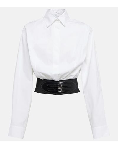Alaïa Camicia in popeline di cotone con cintura - Bianco
