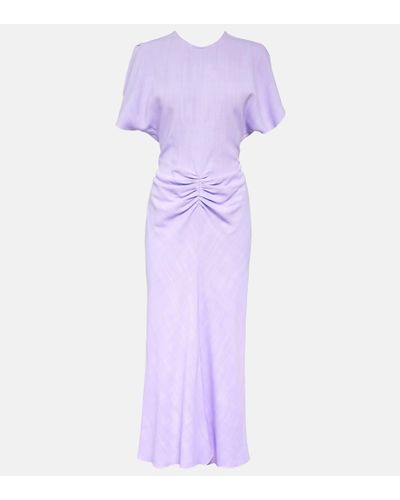 Victoria Beckham Gathered Woven Midi Dress - Purple