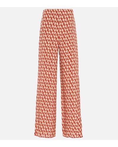 Valentino Vlogo-print Wide-leg Silk Trousers - Red