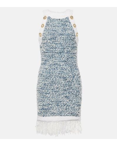 Balmain Fringed Tweed Minidress - Blue