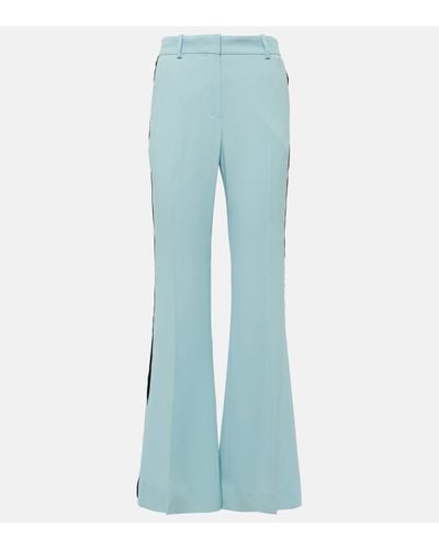 Nina Ricci Velvet-trimmed Cady Flared Trousers - Blue