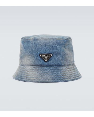 Prada Cappello bucket denim con applicazione - Blu