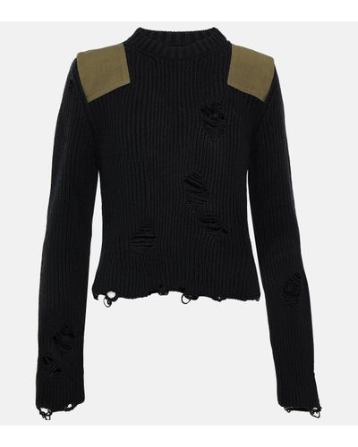 MM6 by Maison Martin Margiela Distressed Cotton And Wool Jumper - Black