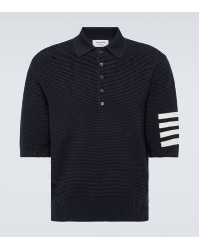 Thom Browne 4-bar Linen And Cotton Polo Shirt - Blue