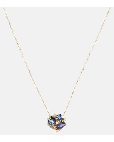 Suzanne Kalan Halskette Amalfi aus 14kt Gelbgold mit Diamanten und Topasen - Weiß