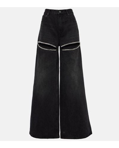 Area Jeans anchos con cristales - Negro