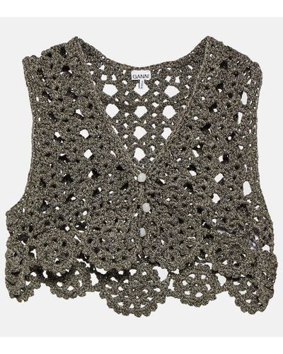 Ganni Crochet Cotton-blend Top - Black