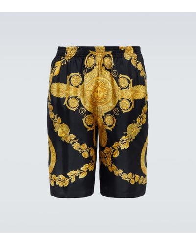 Versace Shorts In Seta Maschera Baroque - Nero