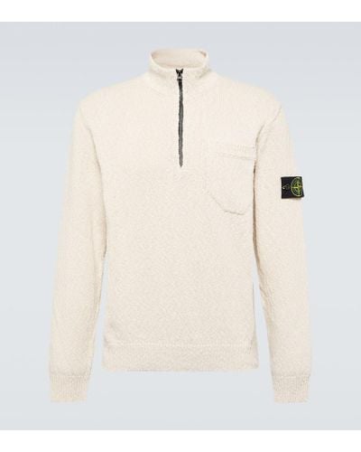Stone Island Cotton And Linen Half-zip Sweater - Natural