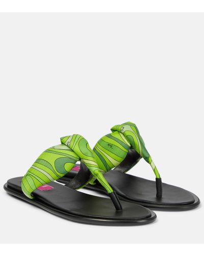Emilio Pucci Printed Silk Twill Thong Sandals - Green
